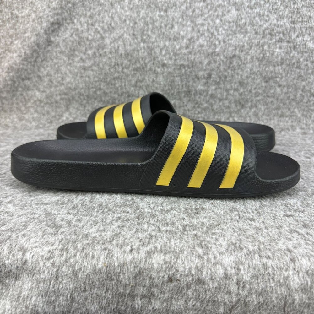 ✅Mens 14 Adidas Adilette Comfort Slides Sandals Lightweight Black/Gold 3-Stripe - Picture 10 of 13